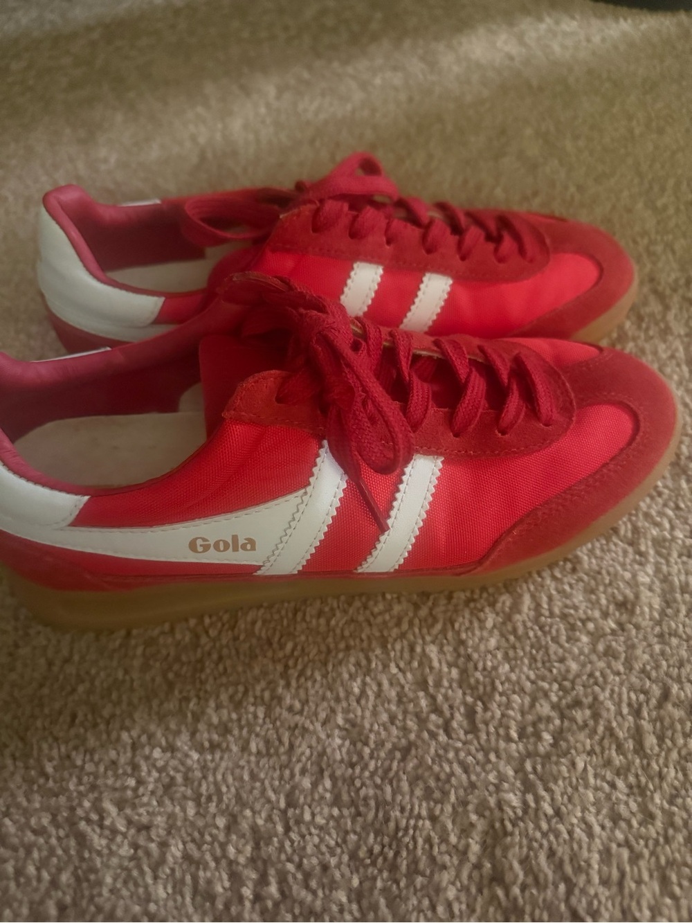 Gola Women's Red Athletic Sneakers with White Stripes - Picture 2 of 4
